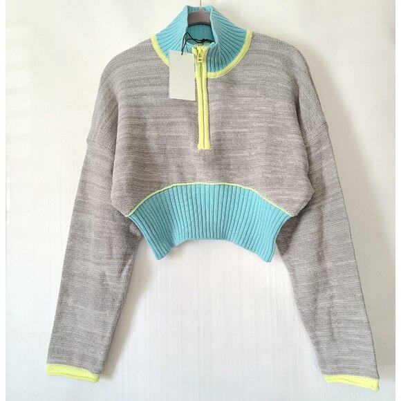 Urban Outfitters BDG Keegan LS Sweater Half-Zip Cropped Sz S Gray Blue NWT - Picture 5 of 12